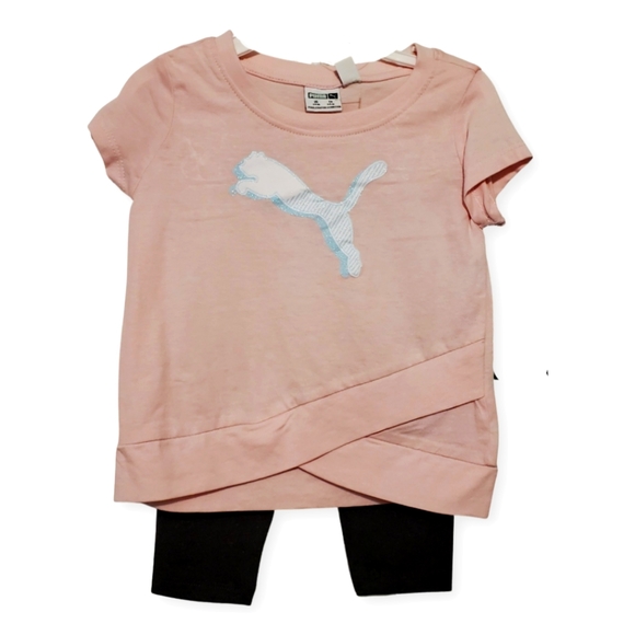 NWT Puma Baby 2-Piece Pink T-shirt & Black Legging Set 24M - Picture 1 of 6